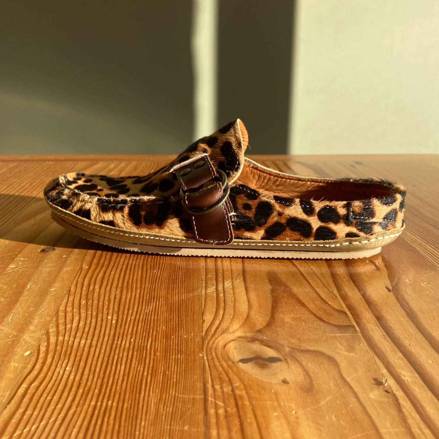 7.5 - Quoddy Leopard Print Pony Hair Ring Mule Moccasin Flats Shoes 0705PE