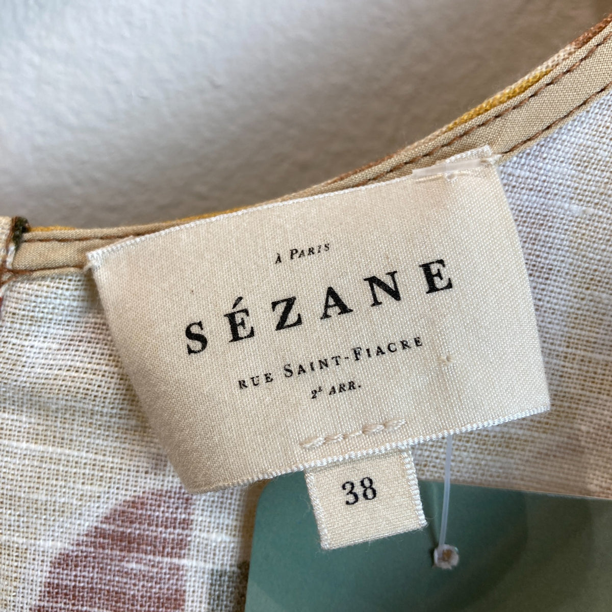 Sezane Vicky Leaf Print Fily Linen Tie Strap Top - Size 38 / US 6  - 0425KN
