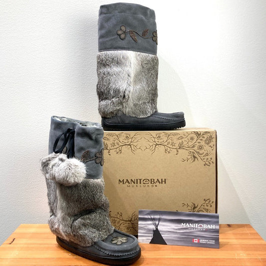 Manitobah Gray Metis Fur Waterproof Mukluk Boots - Size 7 - NEW w/ Box - 1017SC