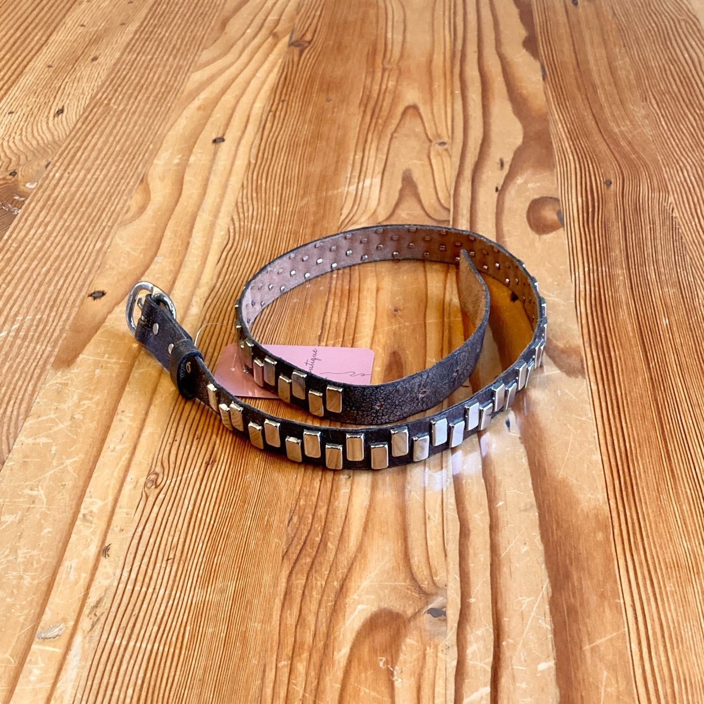 32 - Calleen Cordero Bronze Crackled Leather w/ Silver Metal Studded Belt 0224DM