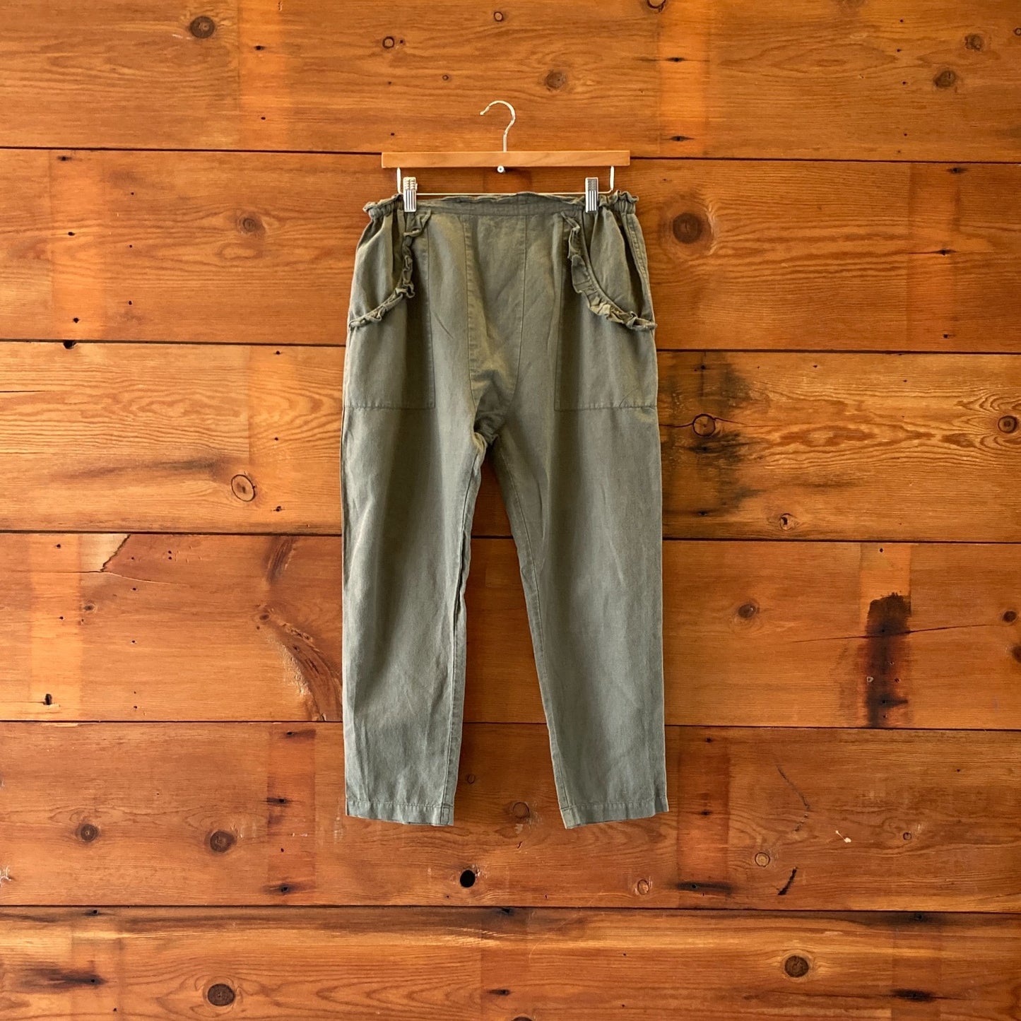 1 / S - The Great Olive Green Ruffled Trim Cotton Lightweight Pants 0316CK