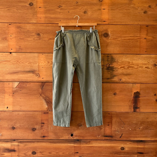 1 / S - The Great Olive Green Ruffled Trim Cotton Lightweight Pants 0316CK
