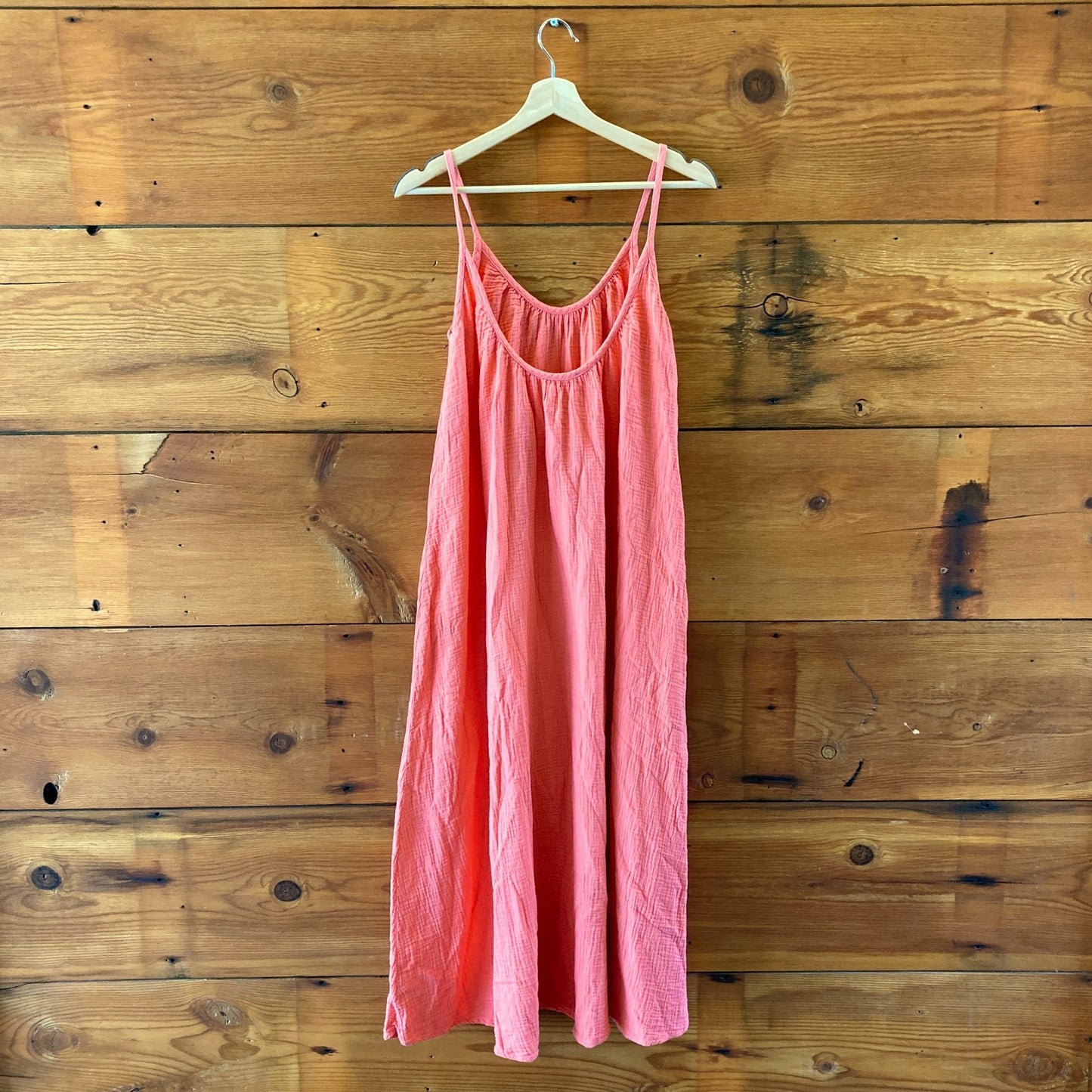 The Great. Coral Pink Gauze Cotton Midi Maxi Slip Dress - Size 1 / S - 0531AF