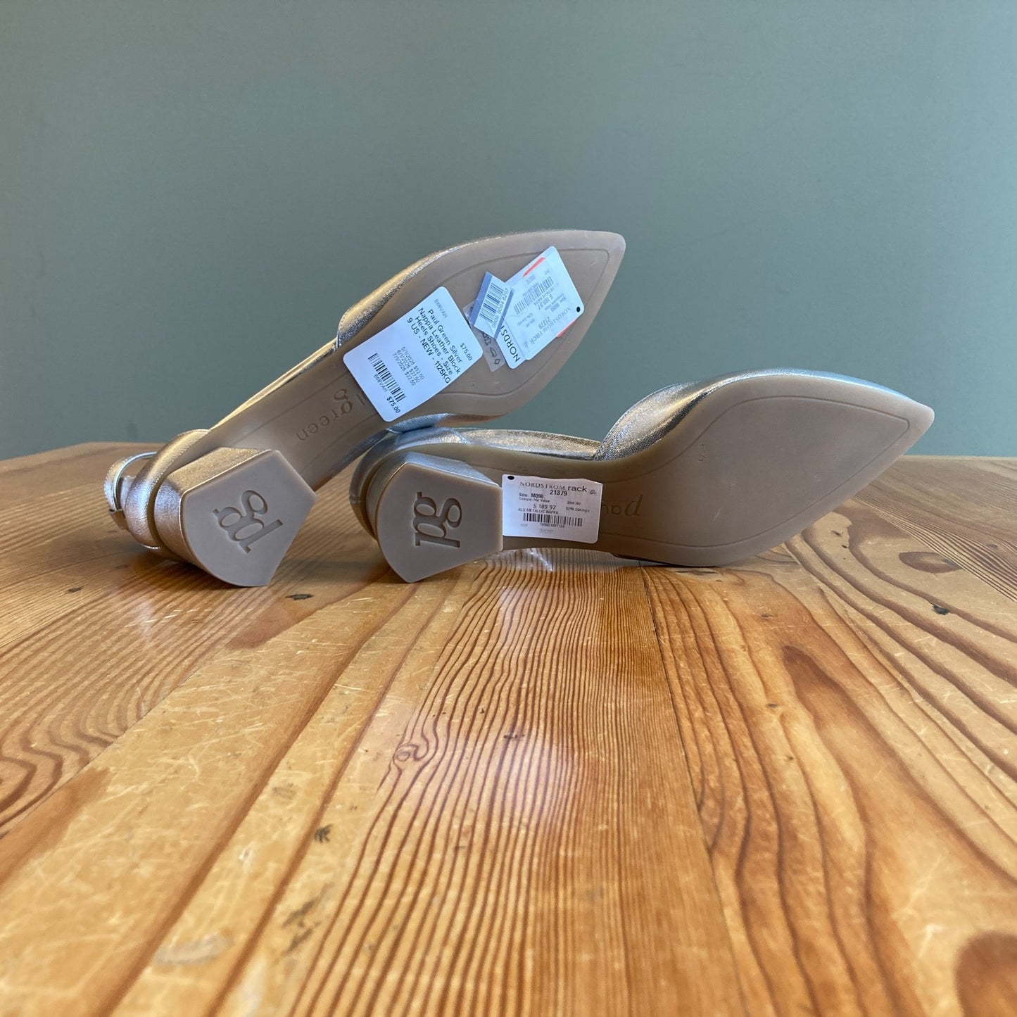Paul Green Silver Nappa Leather Block Heels Shoes - Size 9 US - NEW - 1125KG