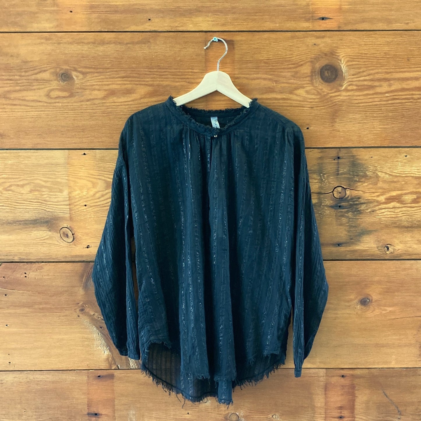 Raquel Allegra $415 Black Metallic Striped Poet Blouse - Size 2 - NEW - 4427SC