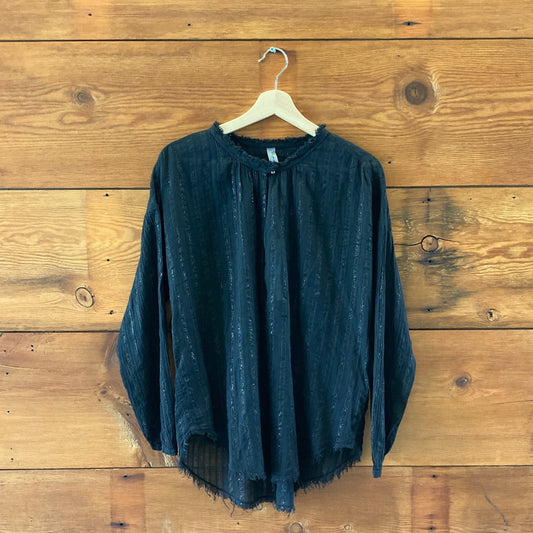 Raquel Allegra $415 Black Metallic Striped Poet Blouse - Size 2 - NEW - 4427SC