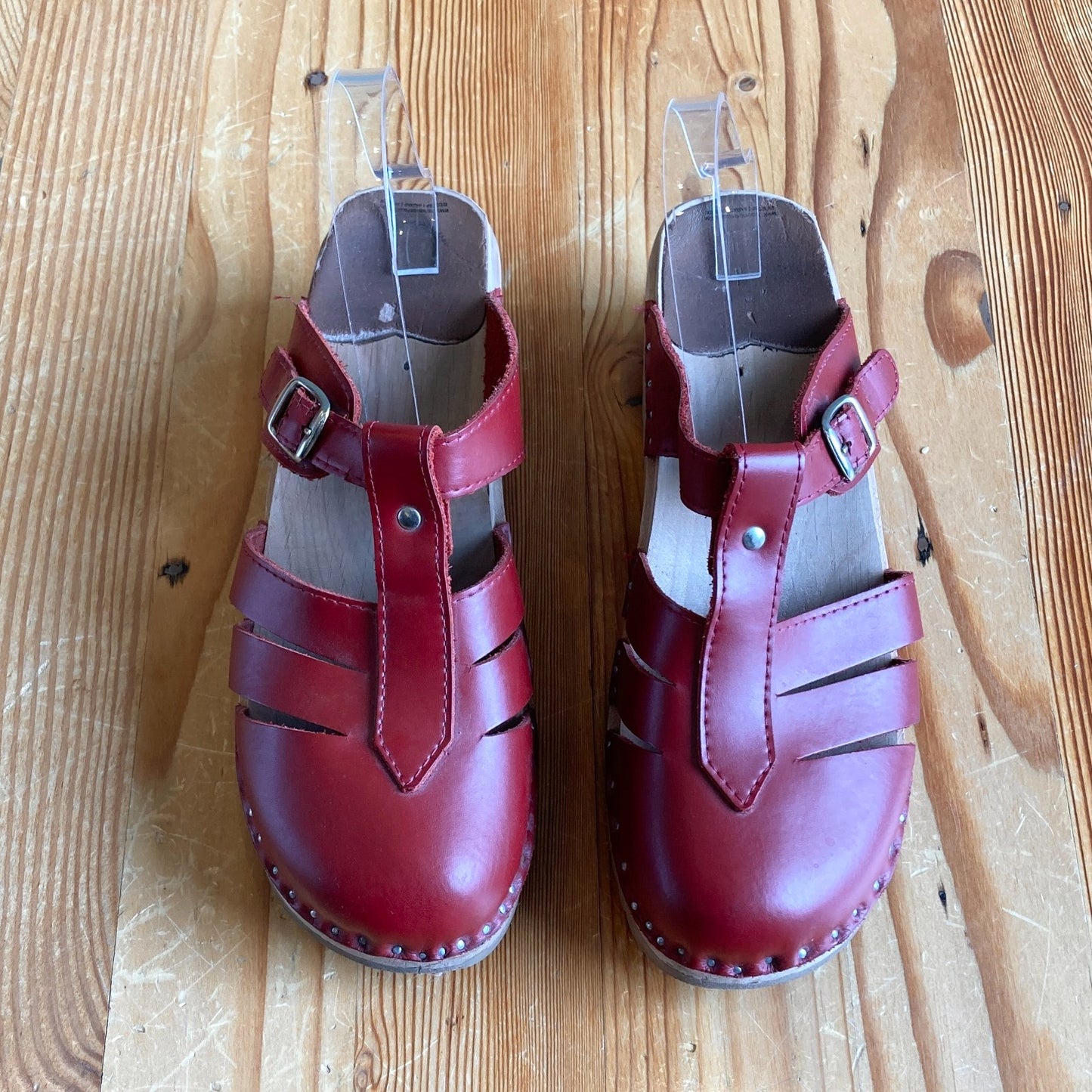 40 / 9.5 - Troentorp $128 Red Leather Mary Jane Cut Out Mules Clogs Shoes 0731EN