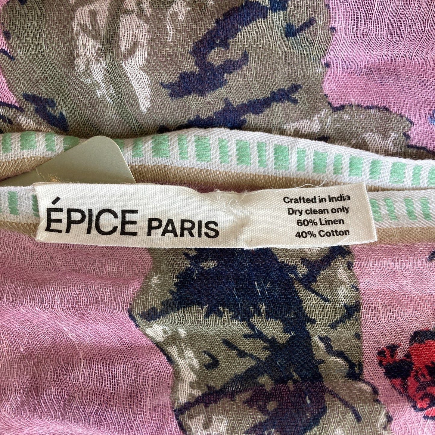 Epice Paris Pink Gray Floral Stole Linen Cotton Scarf - 4427SC