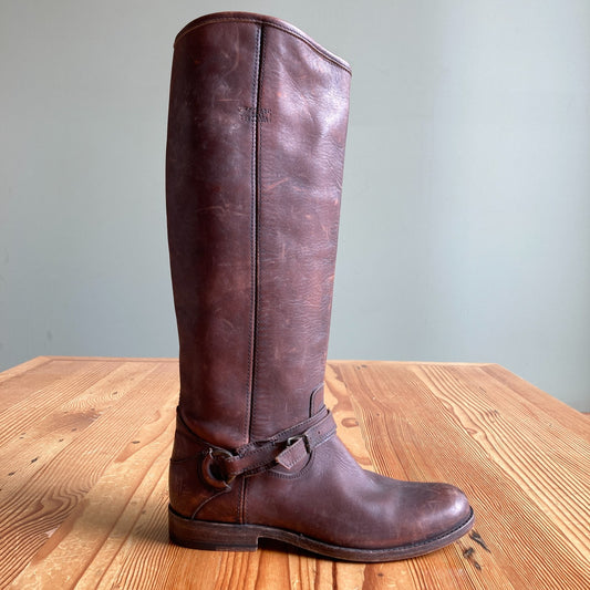 8.5 - Frye Brown Leather Phillip Ring Tall Womens Riding Boots 0306CH