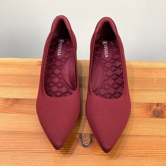 Vivaia Burgundy Block Heel Pointed Toe Aria Heels Shoes - Sz 37.5 / 7 - 0814JF