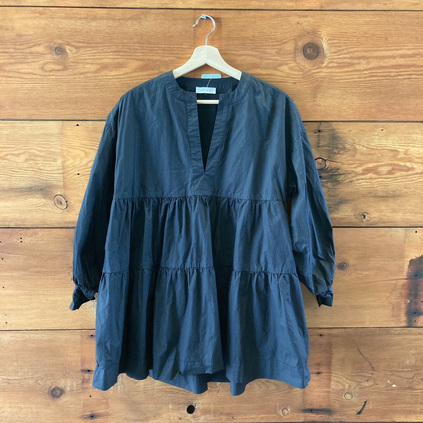 Anine Bing Black Poplin Cotton Flare Fit Tiered Addison Dress - Size M - 1105HT