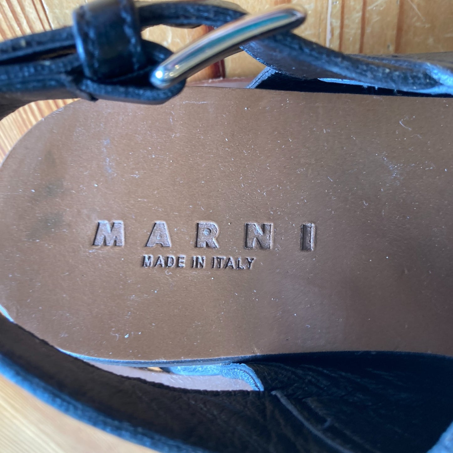 Marni Black Leather Stacked Wedge Heel Sandals Shoes - Size 9 - 1114LH