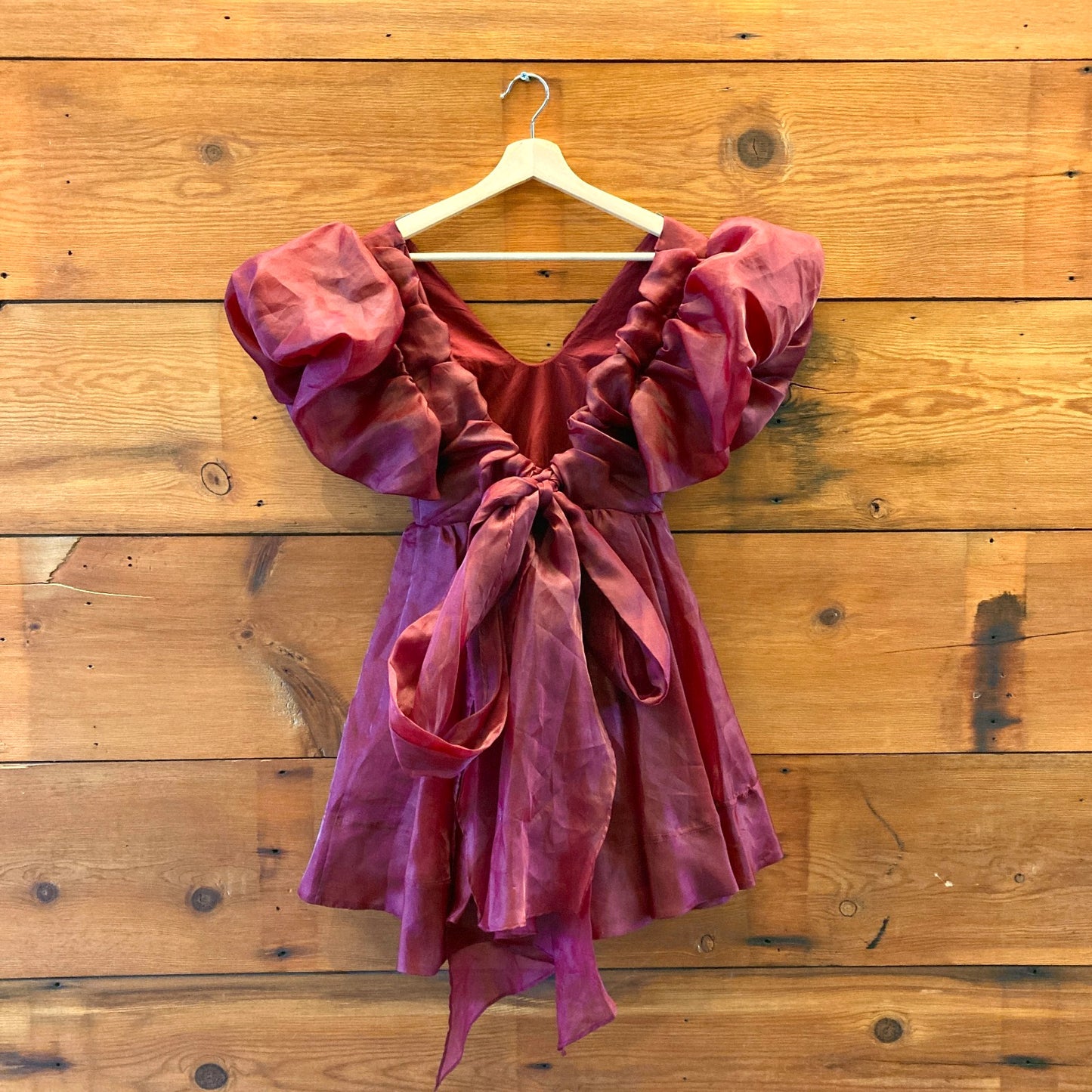 4 US / 8 - Aje. Burgundy Gretta Organza Tie-Detailed Gathered Mini Dress 1201LI
