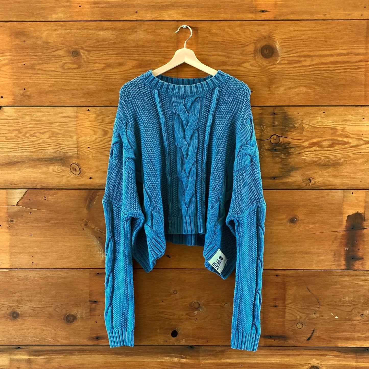 We the Free People $148 Blue Cableknit Cropped Sweater - Size XL - NEW - 1122CT