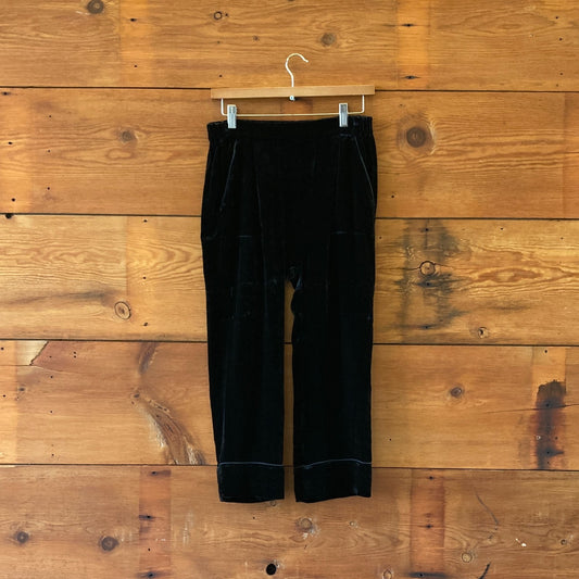 0 / XS - The Great. Black Velvet Cropped Pull-on Elastic-waist Pants 0508DK
