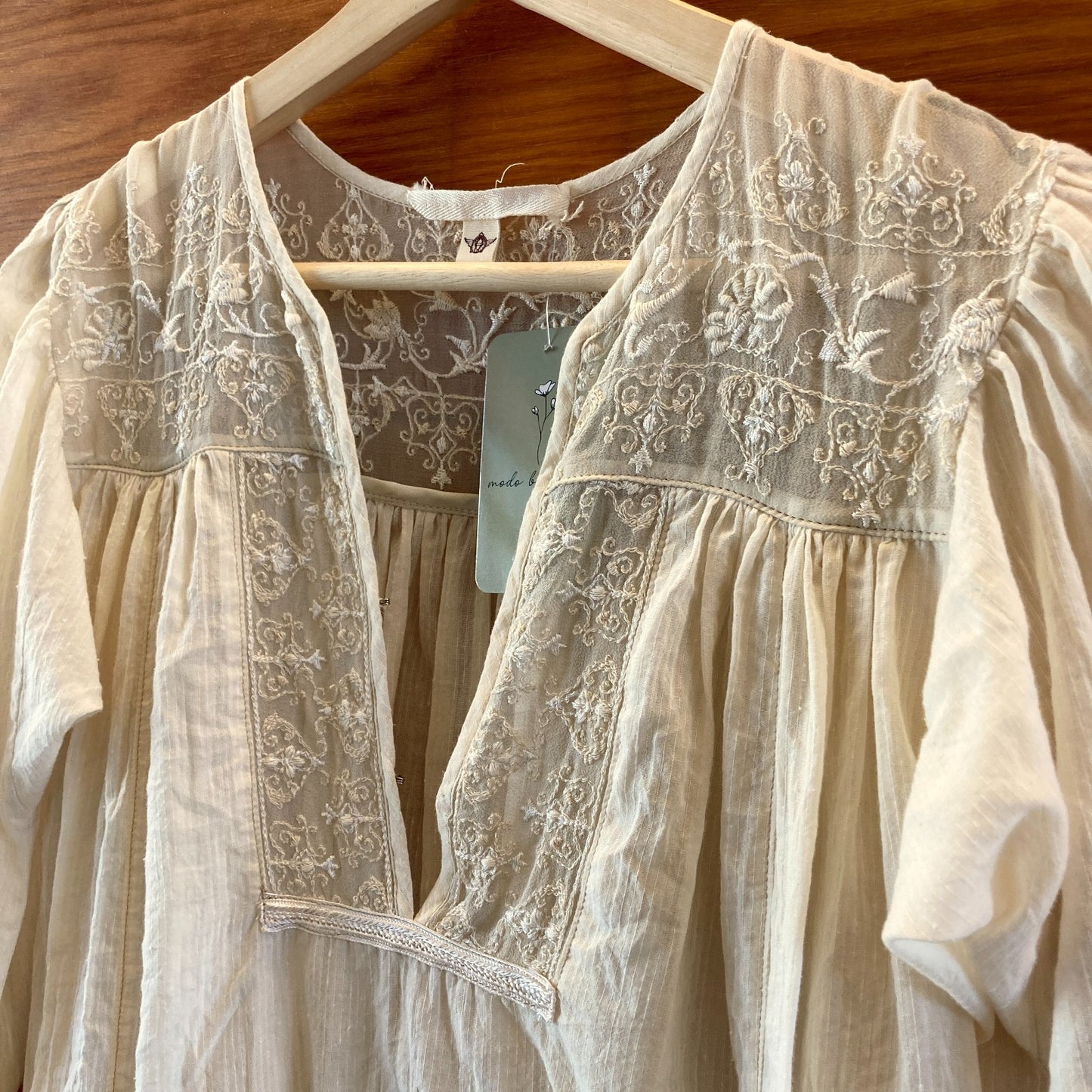 Burning Torch Ivory White Lace Neckline Boho Flowy Dress - Size XS - 1002MG