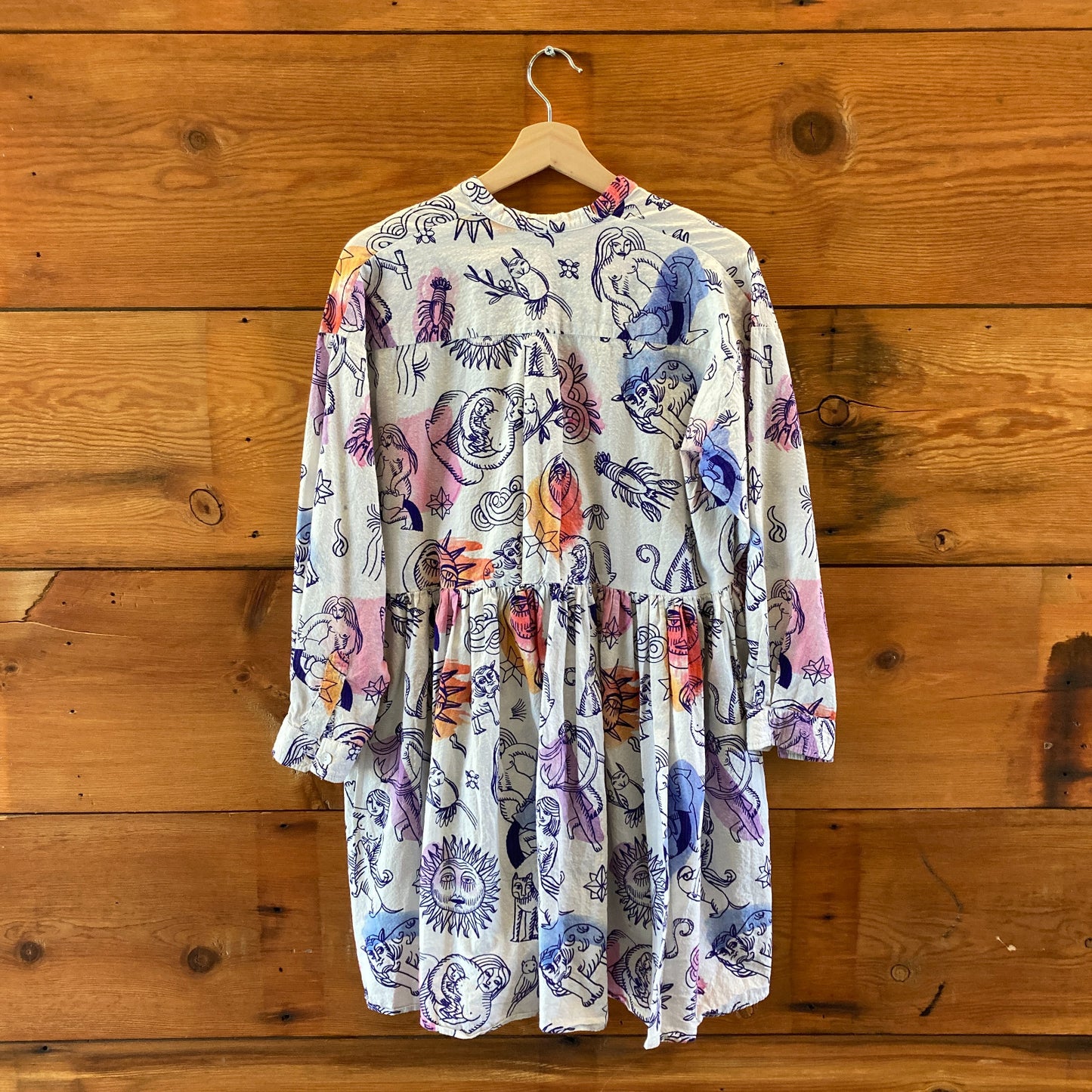Heinui White Multi-Color Zodiac Print Long Sleeve Dress - Size S - 0514CP
