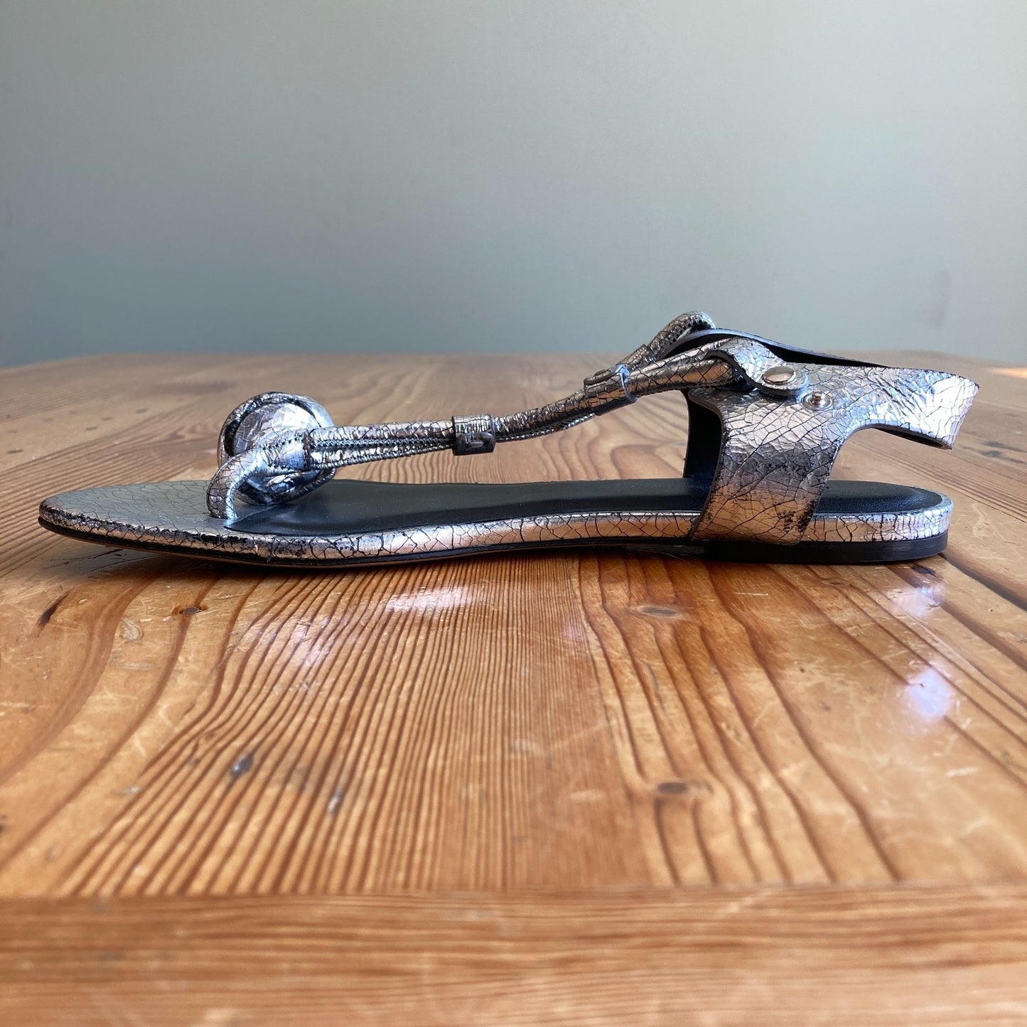 Isabel Marant Silver Crackled Leather Jarley Tulip Sandals - Size 39 - 0706AV