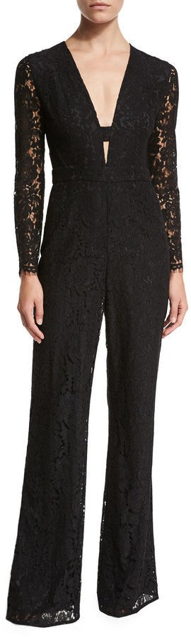 Diane von Furstenberg Black Lace Kyara Long Sleeve Jumpsuit - Size 6 - 1201CC