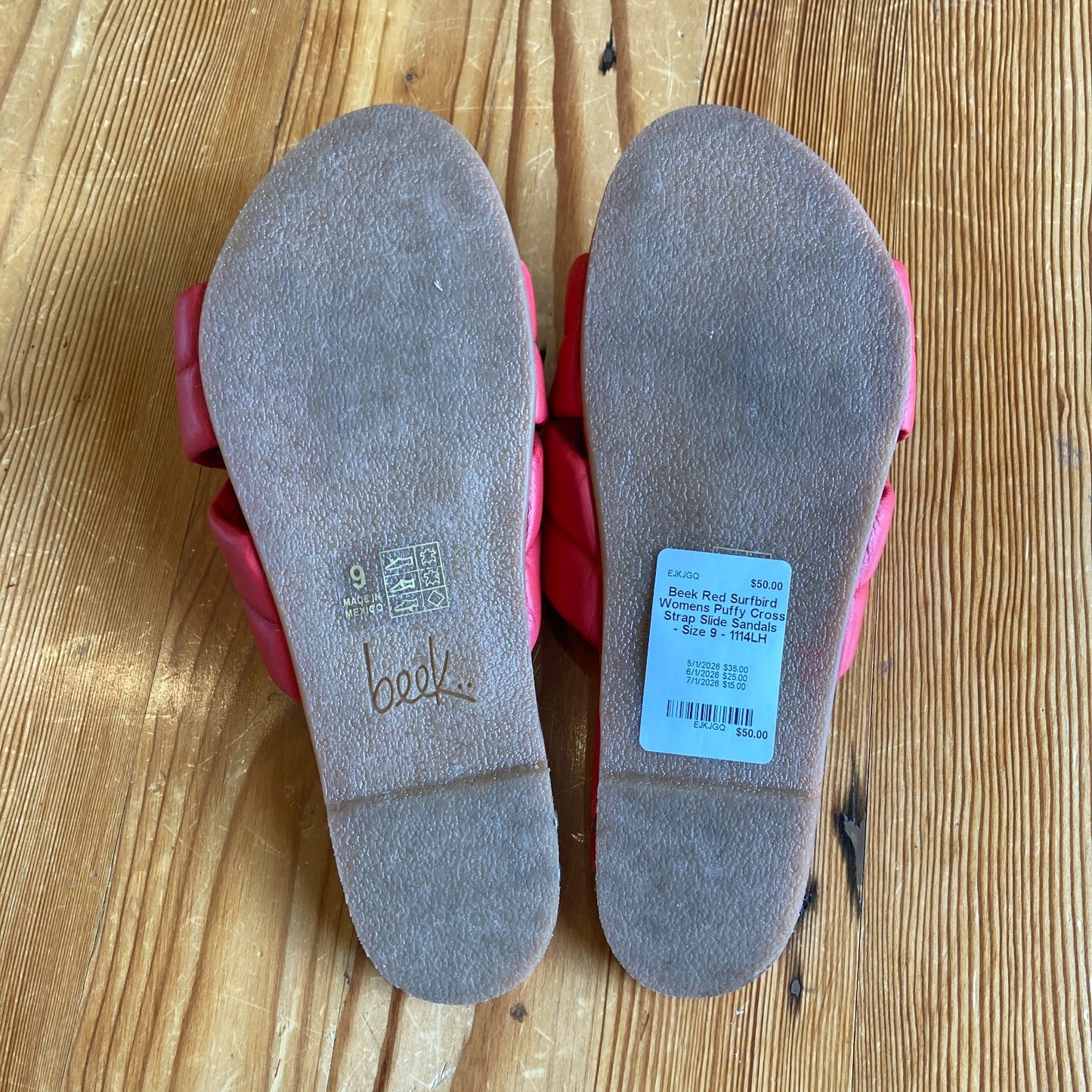 Beek Red Surfbird Womens Puffy Cross Strap Slide Sandals - Size 9 - 1114LH