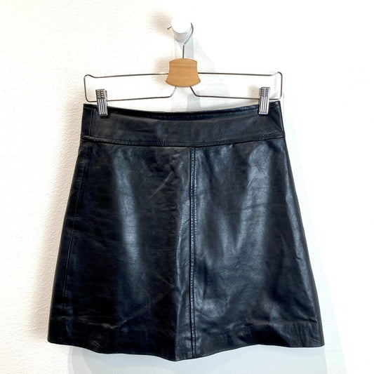 Sezane Black Lamb Leather A-Line Neli Mini Skirt - Size 36 / S - 0816MS