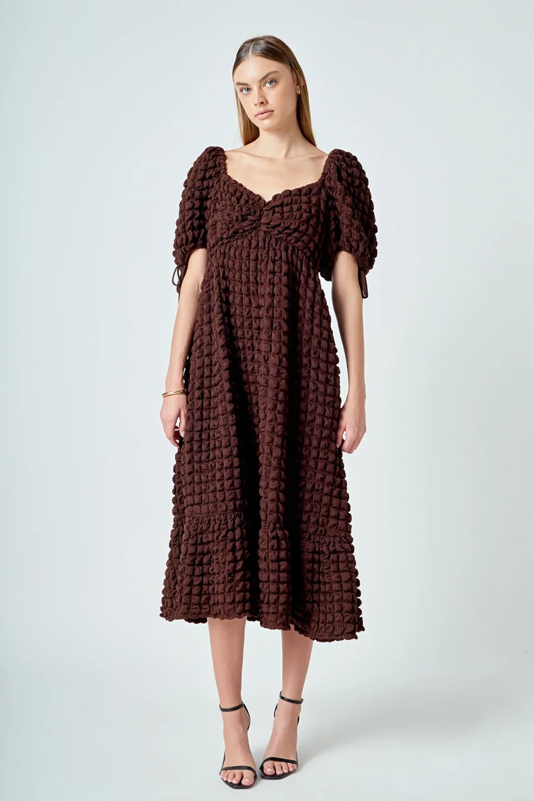 L - Endless Rose $140 Brown Textured Sweetheart Neckline Maxi Dress 0206BS