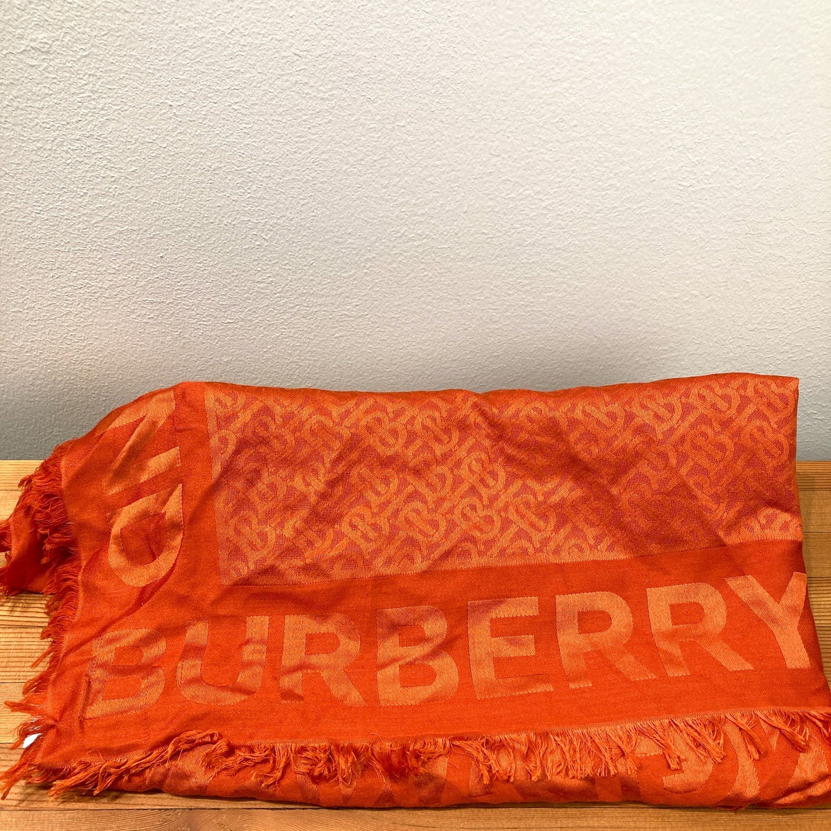 Burberry Orange Monogram Jacquard Fringe Silk /Wool Blend Shawl Scarf - 0703SC