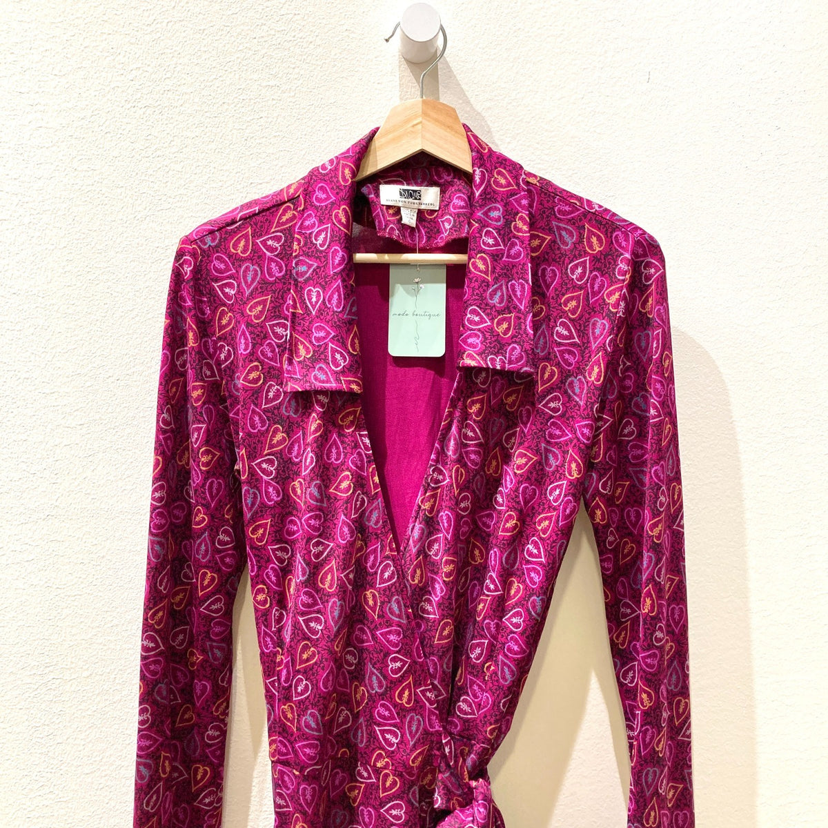 Diane von Furstenberg Magenta Heart Pattern Silk Wrap Dress - Size 10 - 0915CR