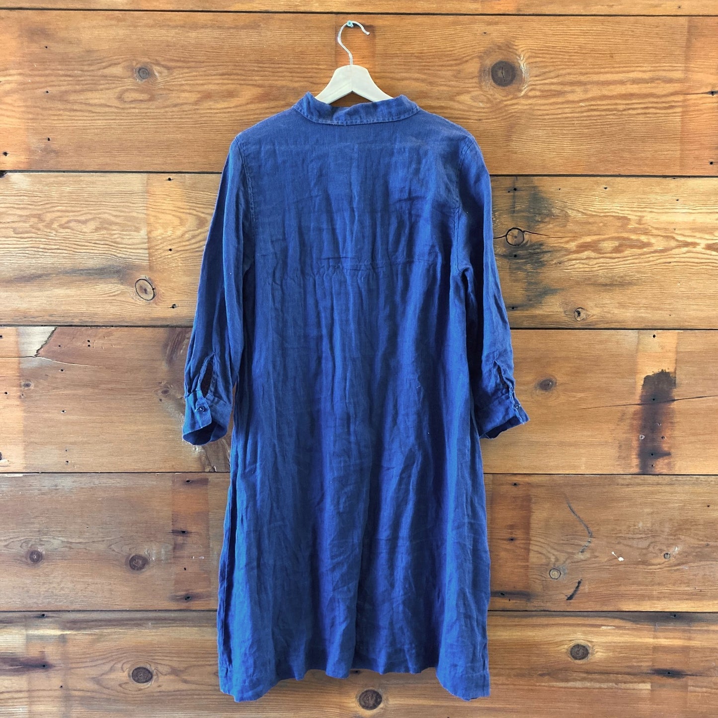 CP Shades Navy Blue 3/4 Sleeve Linen V Neck Midi Length Dress - Size S - 0816TB