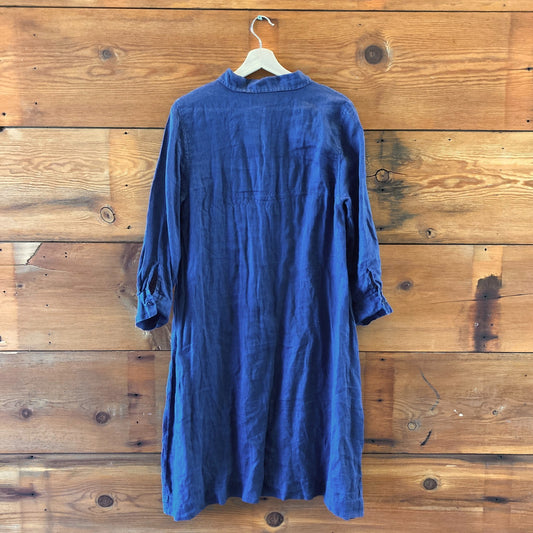 CP Shades Navy Blue 3/4 Sleeve Linen V Neck Midi Length Dress - Size S - 0816TB