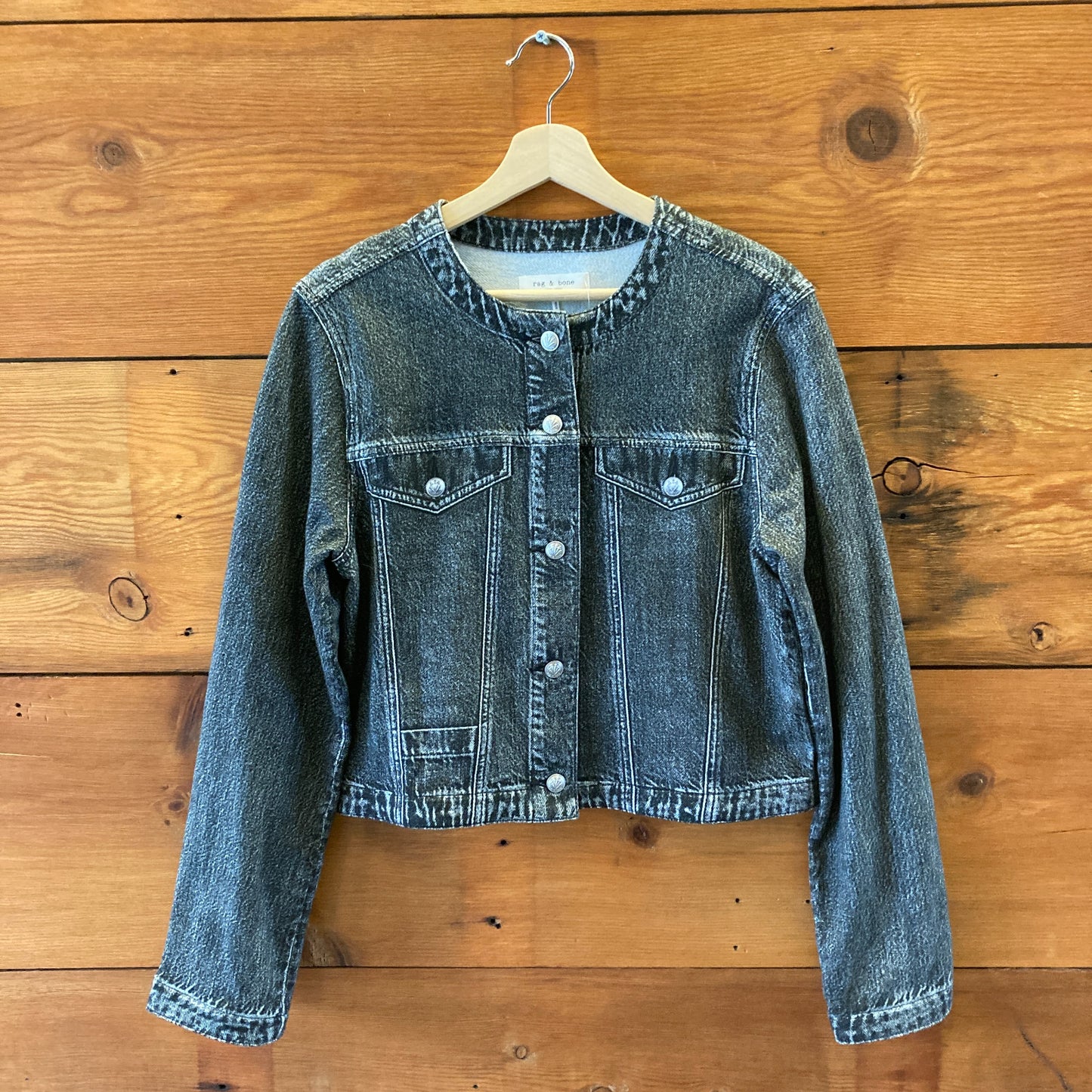Rag & Bone Black Mirimar Trompe L'Oeil Denim Print Cora Jacket - Size M - 0222ME