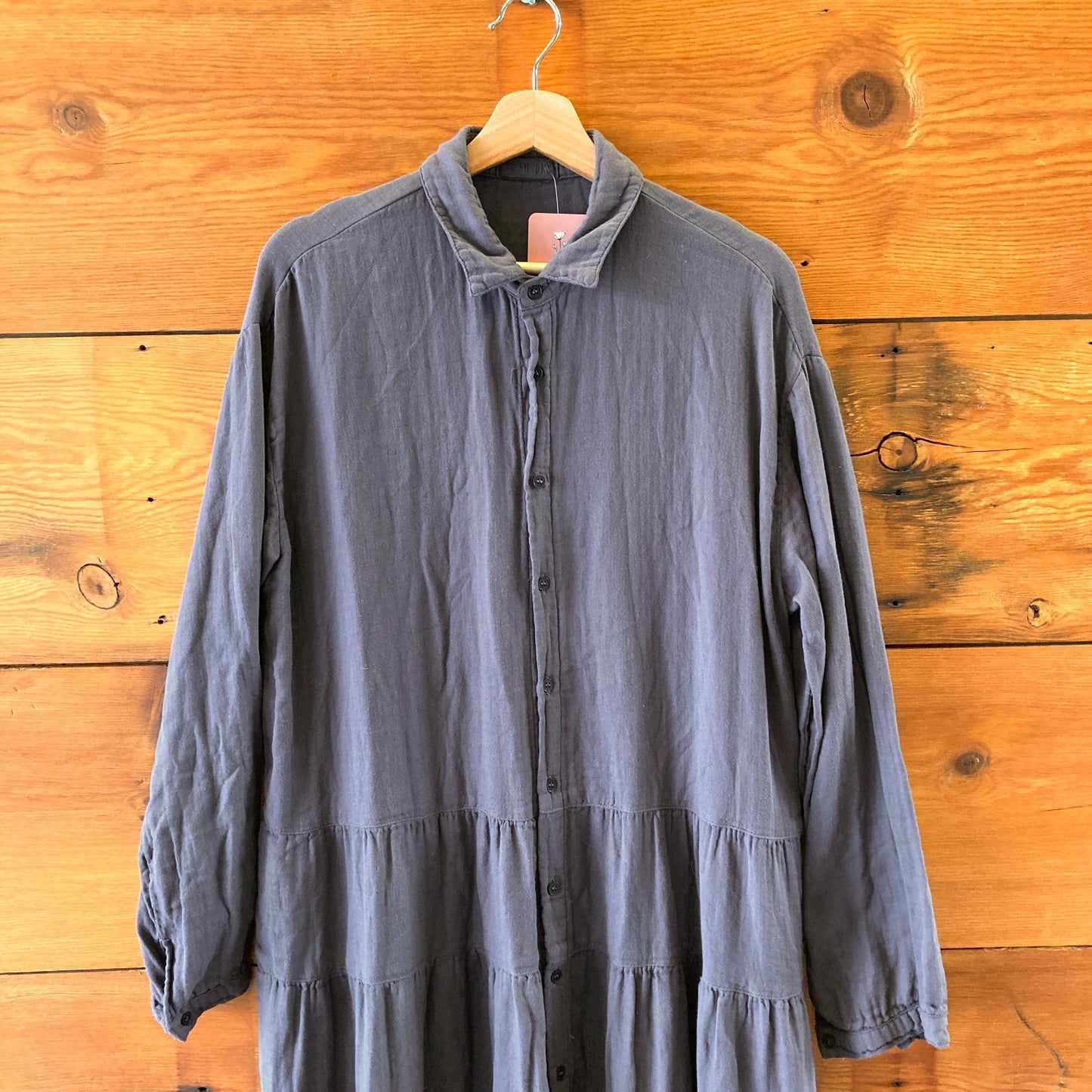 L - CP Shades Dark Gray Soft 100% Cotton Tie Waist Maxi Length Dress 0731EN