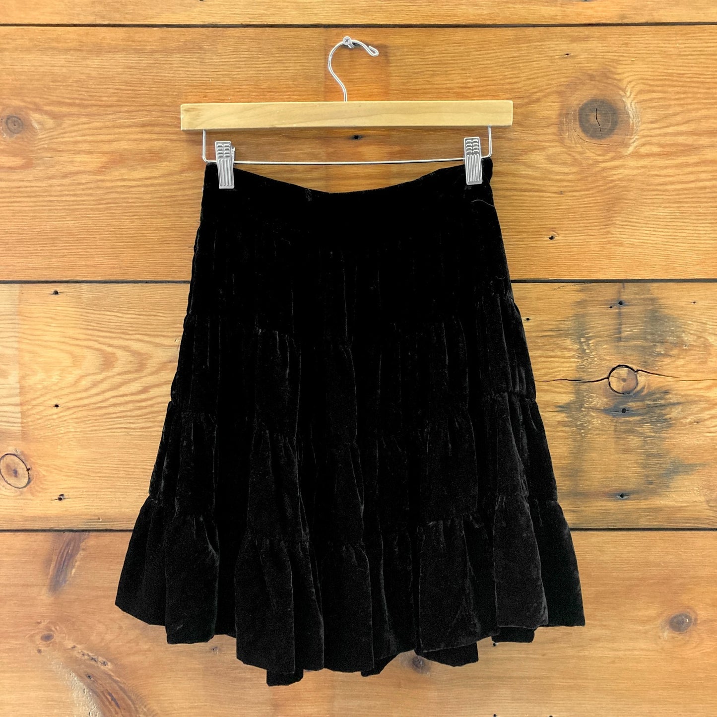 Sandro Black Velvet Tiered Flirty A Line Above Knee Skirt - Size 36 - 0821SM