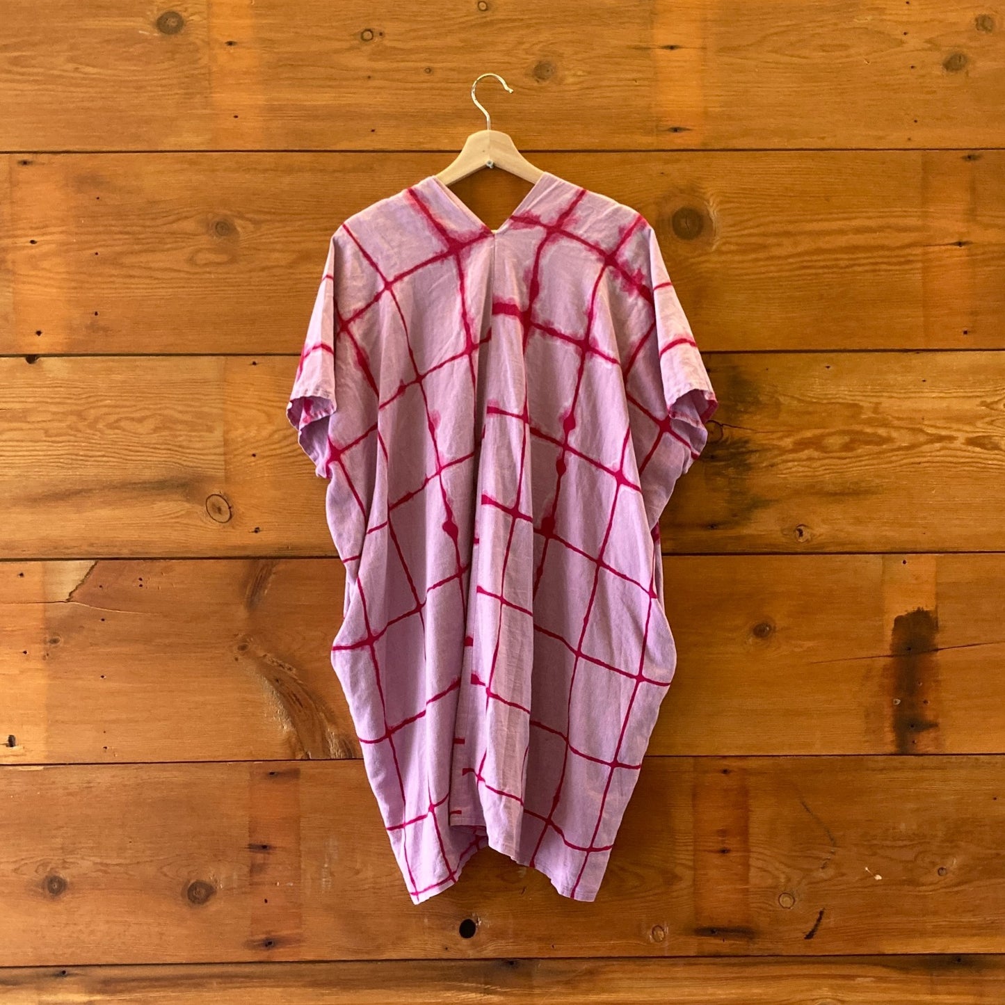 OS - Tuesday by Rian Midori $148 Purple Tie Dye Linen V Neck Caftan Dress 0224LJ