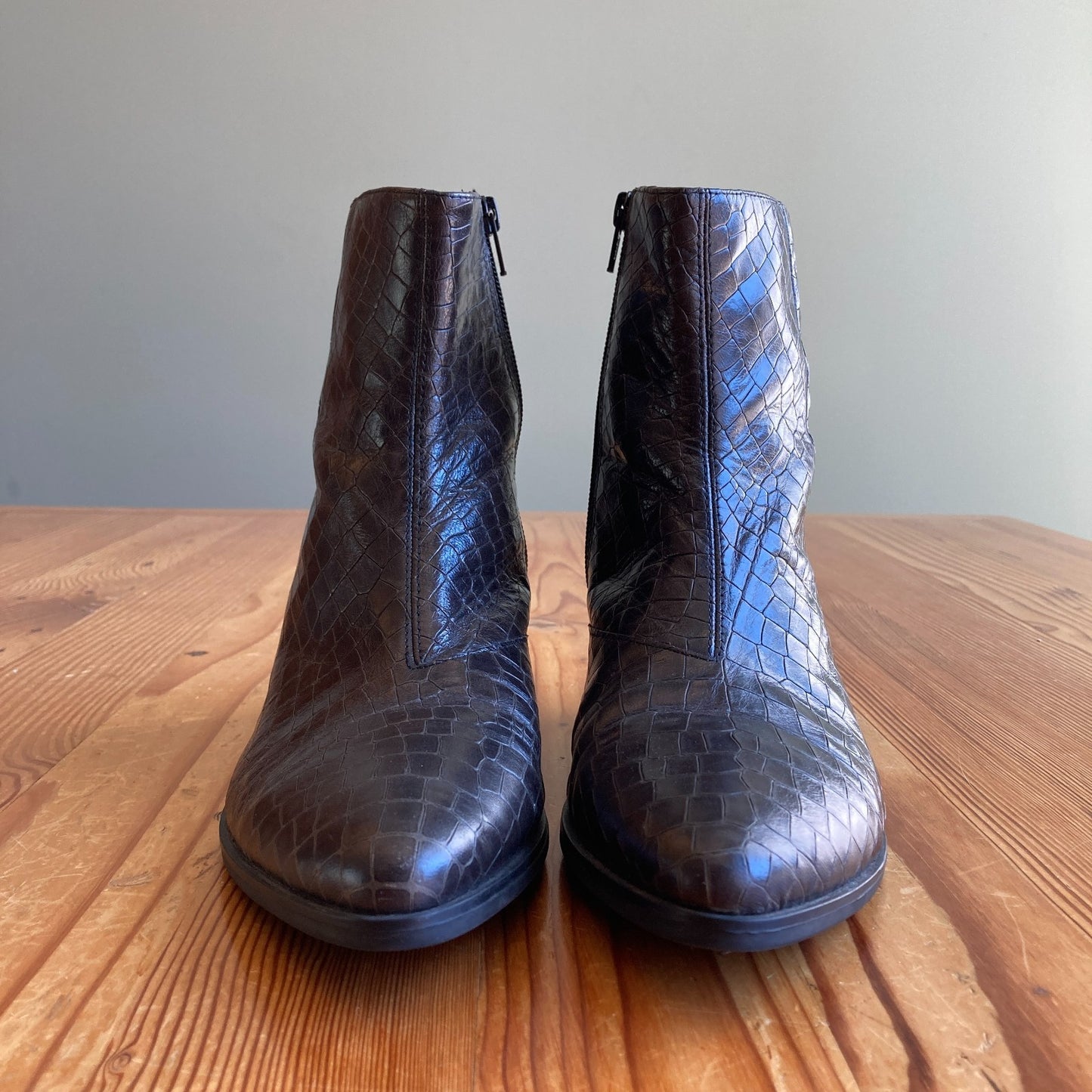 Vagabond Brown Croc Embossed Leather Ankle Boots - Size 41 / 11 - 0106KA