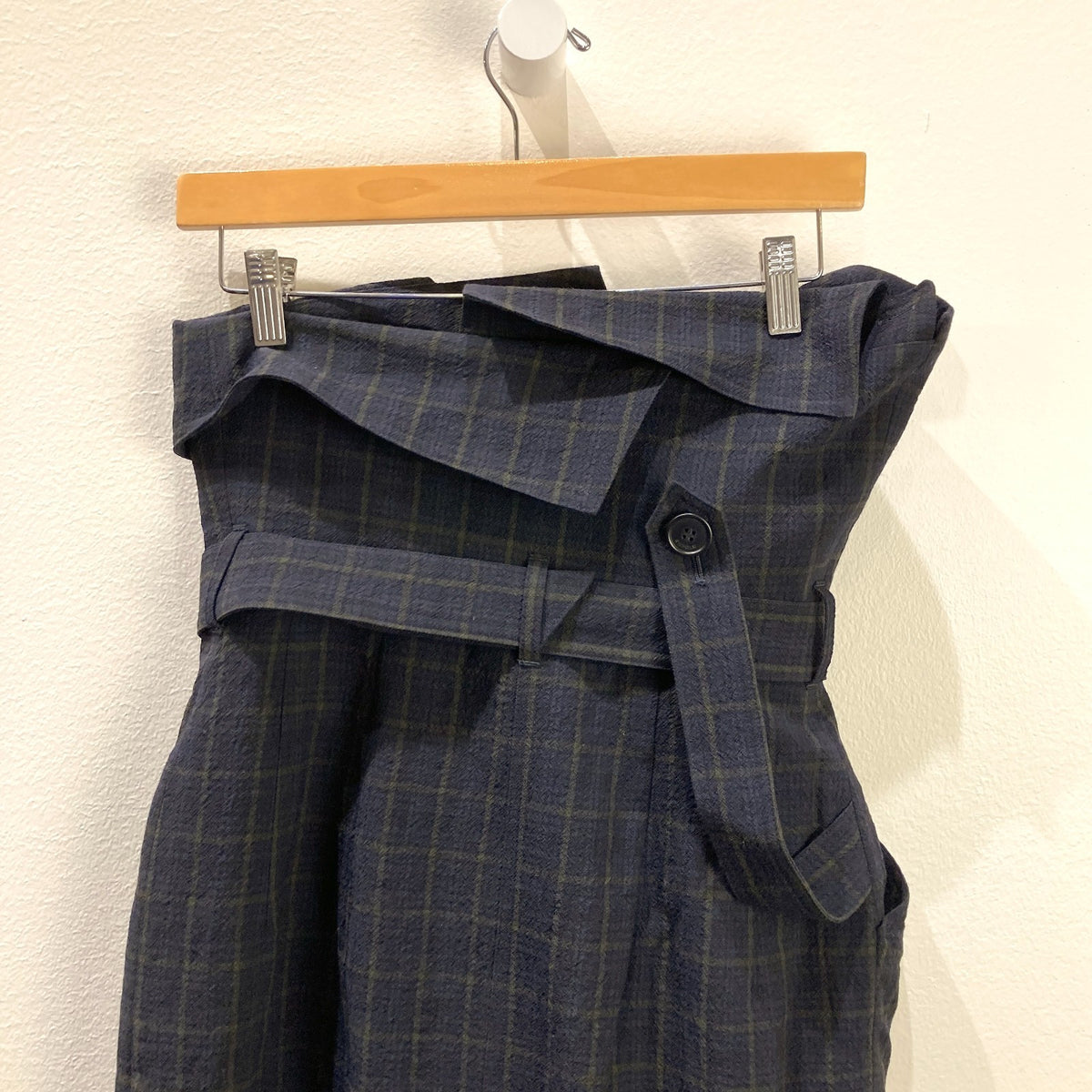 Enfold Navy Plaid Belted Button Workwear Inspired Dress - Size 38 / M - 1017SC