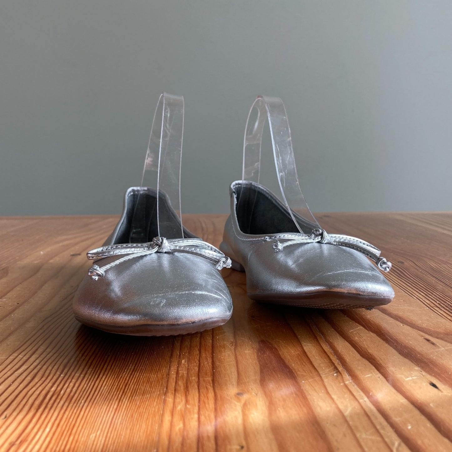 7 - Schutz Silver Leather Metallic Arissa Square Toe Flats Ballet Shoes 1130MM