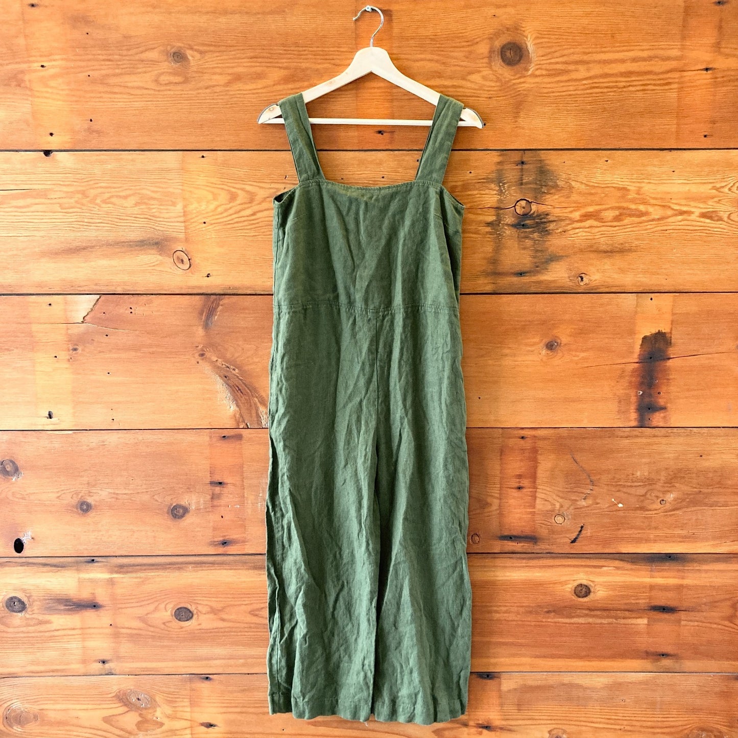 XS - LinenFox Dark Green Sleeveless Button Back Linen Jumpsuit 0312IG