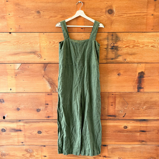 XS - LinenFox Dark Green Sleeveless Button Back Linen Jumpsuit 0312IG