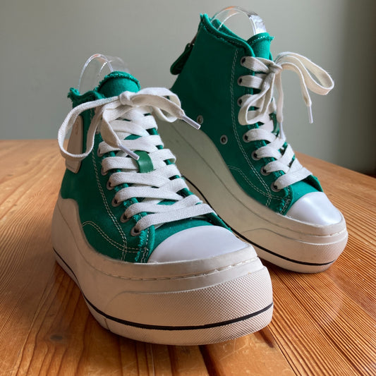 R13 $495 Green Chunky High Top Platform Kurt Sneakers Shoes - Size 5 - 0415AB