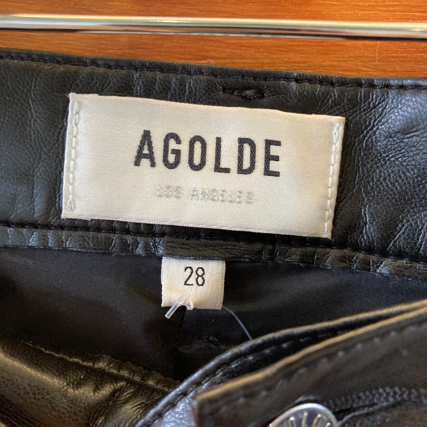 28 - AGOLDE $350 Black Recycled Leather Blend 90's Pinch Waist Pants 1228SG