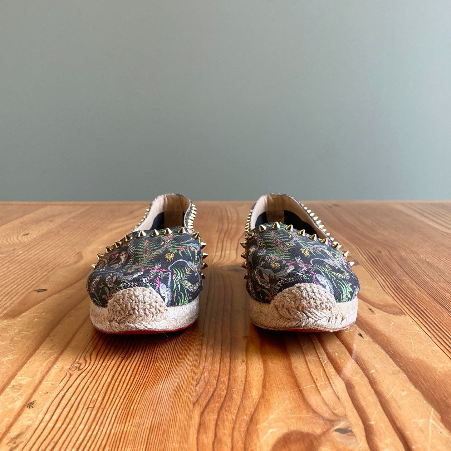 6 - Christian Louboutin Black Jungle Print Spike Accent Espadrilles 1203TR