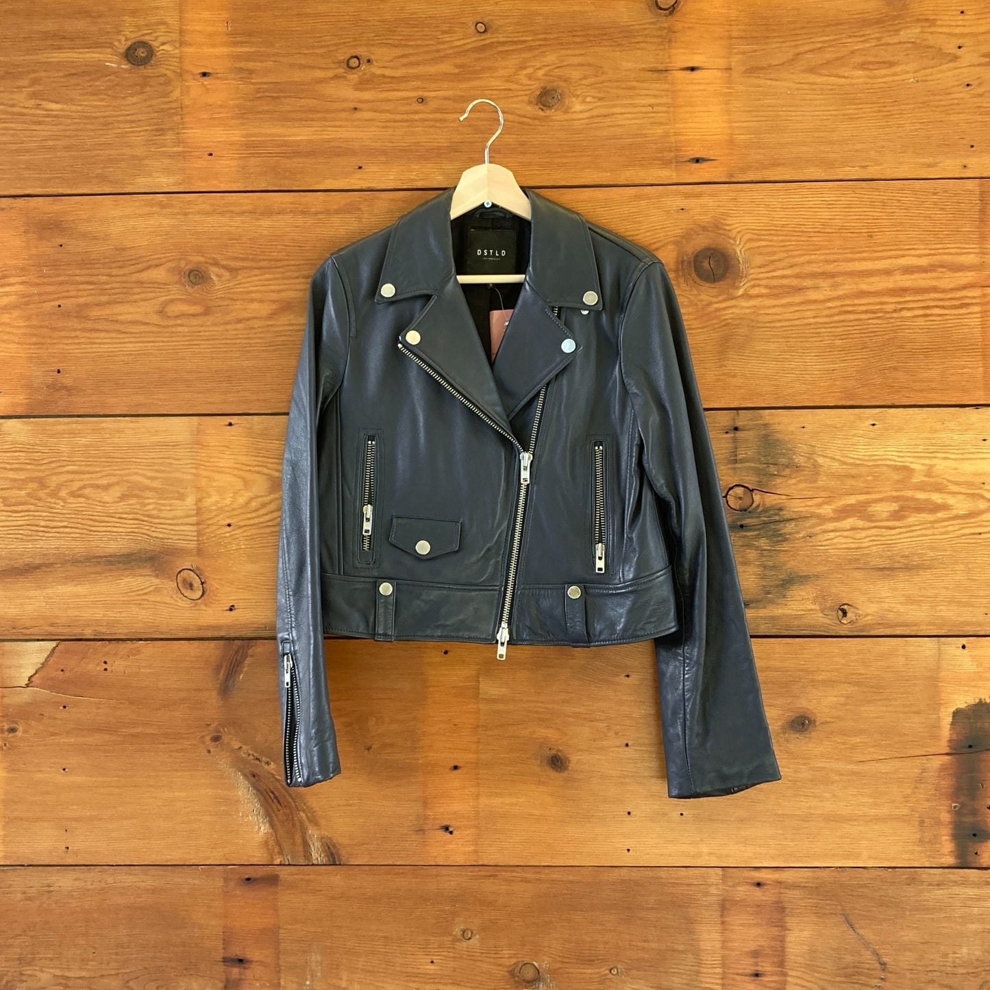 M - DSTLD Black Lamb Leather Womens Biker Motorcycle Jacket 1011SC