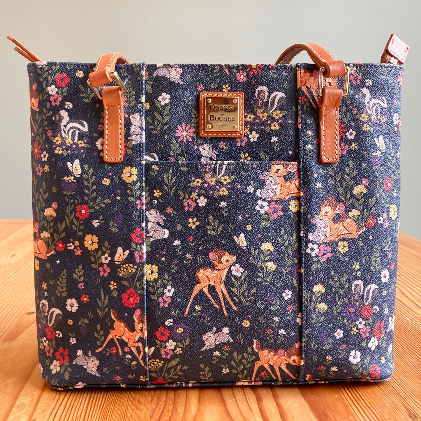 Dooney & Bourke Navy Bambi Thumper Floral Disney Parks Tote Bag Purse 0210AM