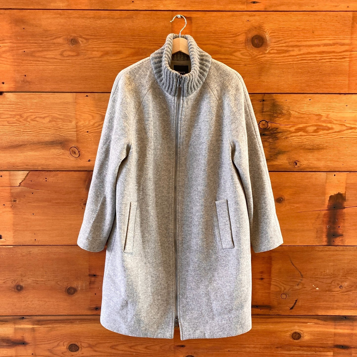 M - Theory Heather Gray Everyday Raglan Coat Womens Wool Jacket 0618BS