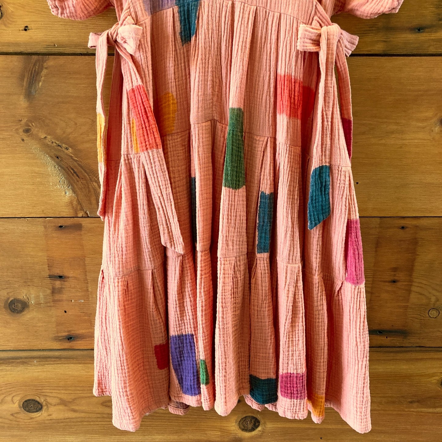 Holly Stalder Pink Gauze Watercolor Hand Painted Tiered Dress - 1105AR