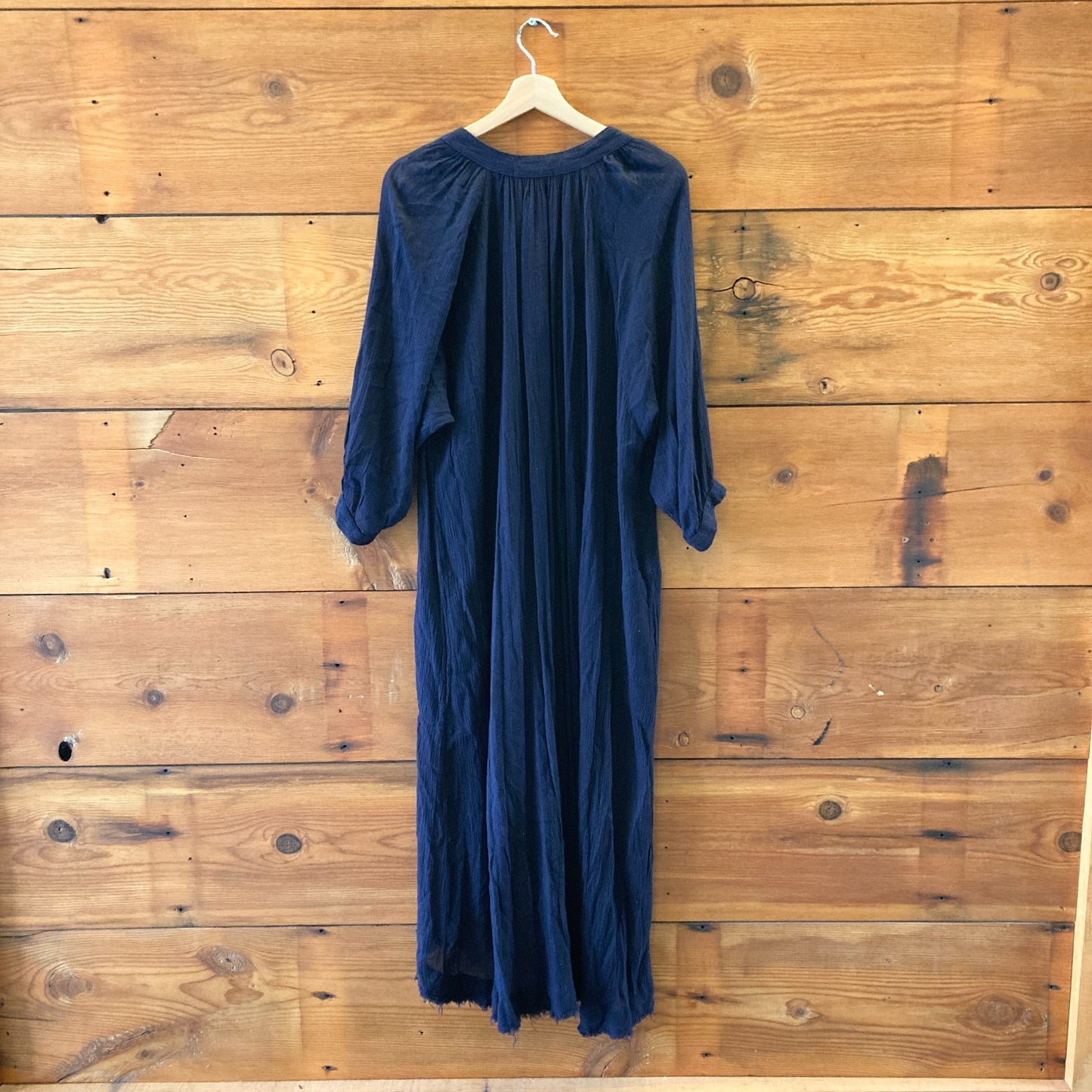 O/S - Black Crane Navy Blue Bamboo Cotton Gauze 3/4 Sleeve Dress 0313AH