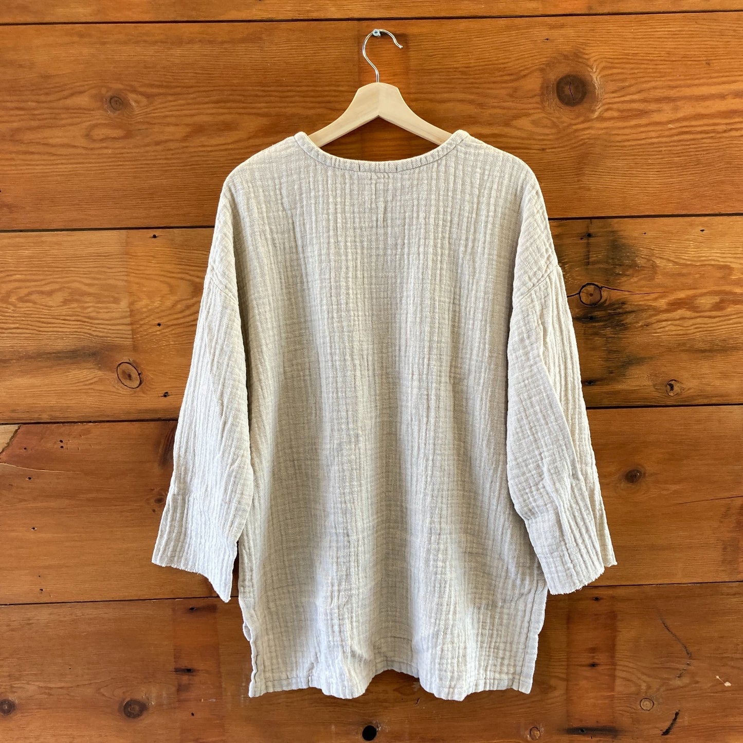 M - Black Crane Natural Textured Gauzy Thick Knit Shirt Pullover Top 0416JW