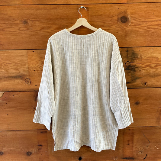 M - Black Crane Natural Textured Gauzy Thick Knit Shirt Pullover Top 0416JW
