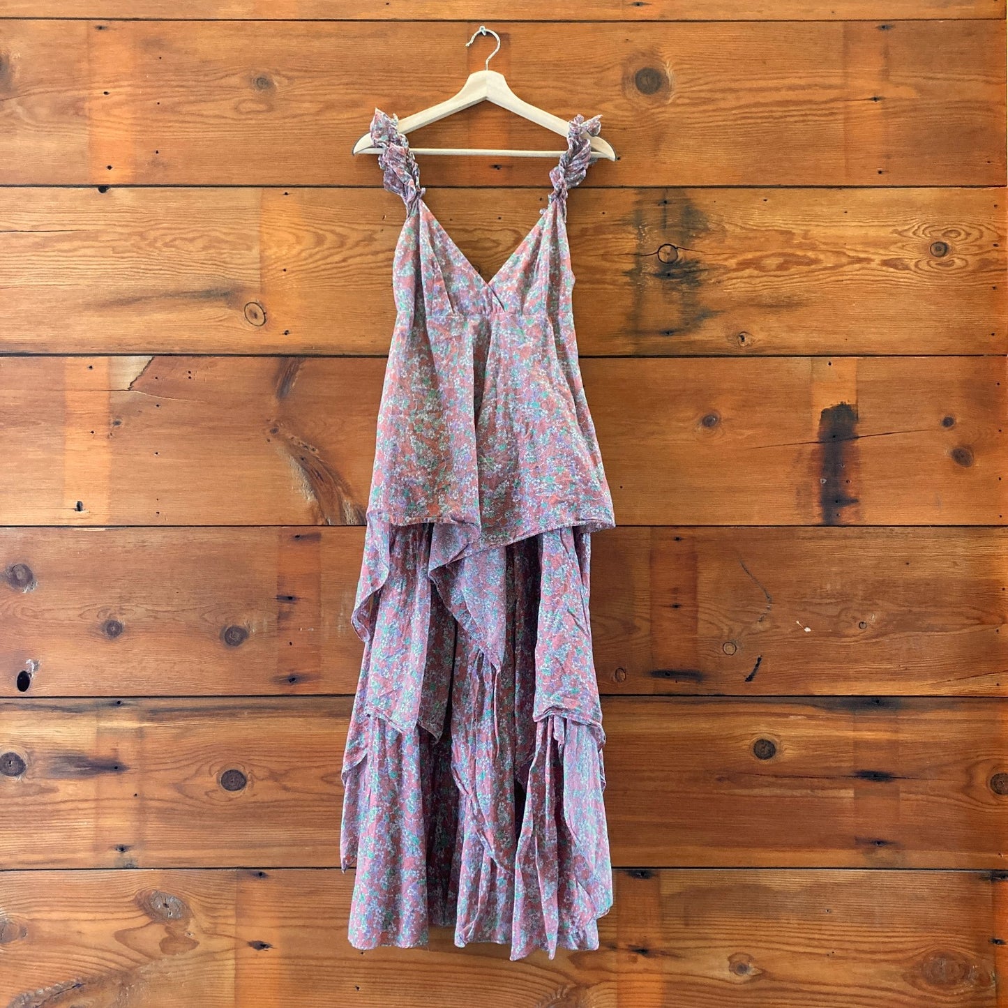 Love Binetti Pink Floral Sleeveless Tiered Summer Maxi Dress - Size S - 0411SZ